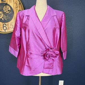 Alex Evenings Iridescent Purple Taffeta 3/4 Sleeve Wrap Blouse Plus Size 2X